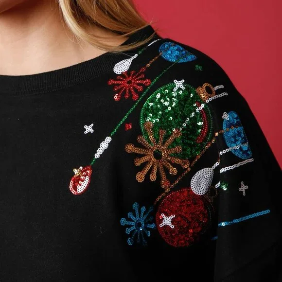 NWT Peach Love Christmas Ornament Crop Sweatshirt - Picture 4 of 5